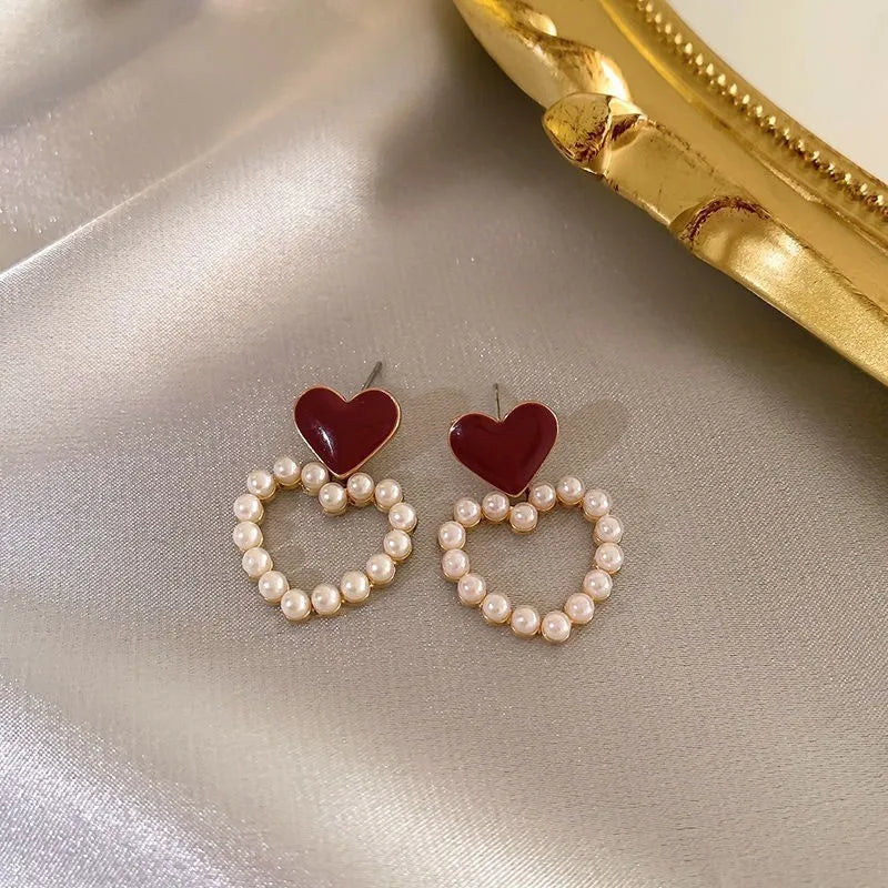 Korean Exquisite Heart Flower Drop Earrings For Women Girl Dangle Earring Girl Temperament Trendy Jewelry Valentine's Day Gifts