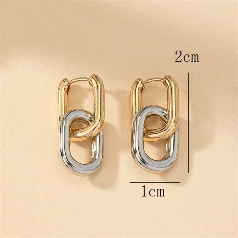 Square Earrings Gold Color Geometric Square Hoop Earrings for Women Huggie Punk Hip-Hop Metal Round Circle Jewelry Wholesale