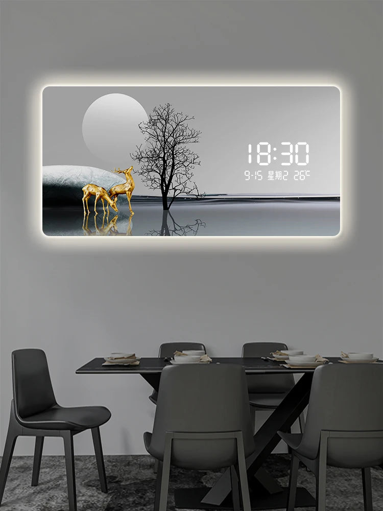light luxury digital display electronic wall clock guest restaurant decoration painting radar induction light plug-in wall clock