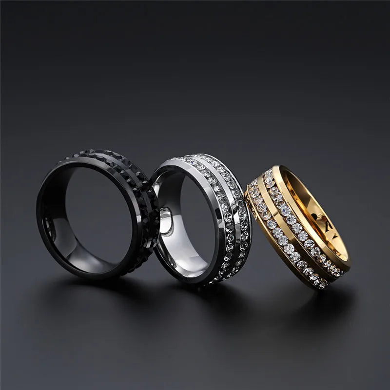 ZORCVENS New Fashion Gold Silver Color Stainless Steel Cubic Zirconia Finger Ring Fashion Jewelry Zircon Wedding Ring for Men