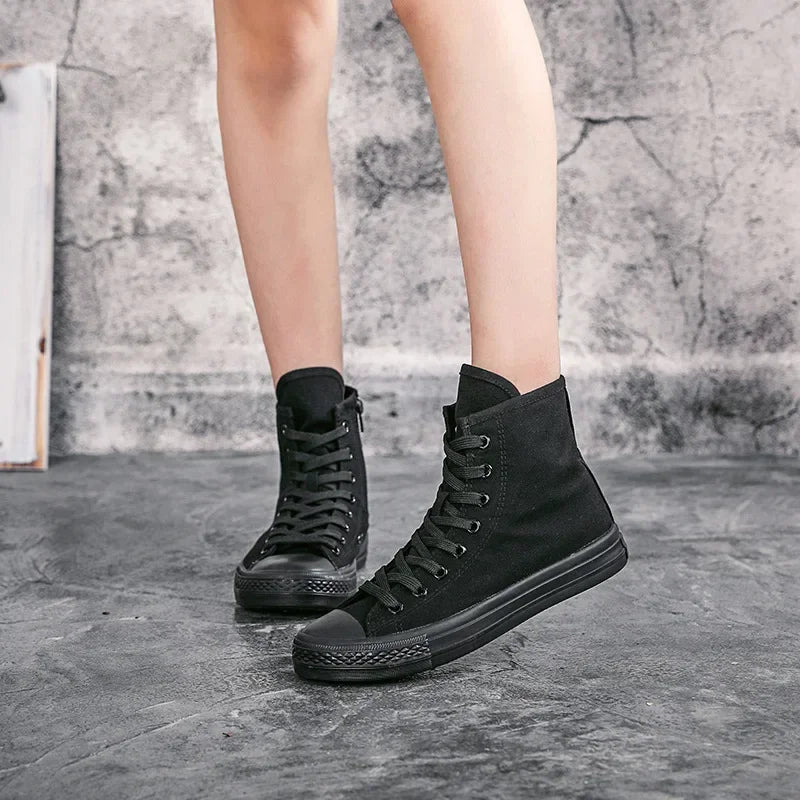 2024 The New Women's Sneakers Zippered Platform Boots Canvas White Shoes Lightweight High Top Women Vulcanized Shoes Botas Mujer