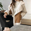 Commuter Wind Casual Loose Lamb Wool Biker Jacket, Autumn and Winter New Suede Lapel Patchwork Zipper Thickening Jacket Women