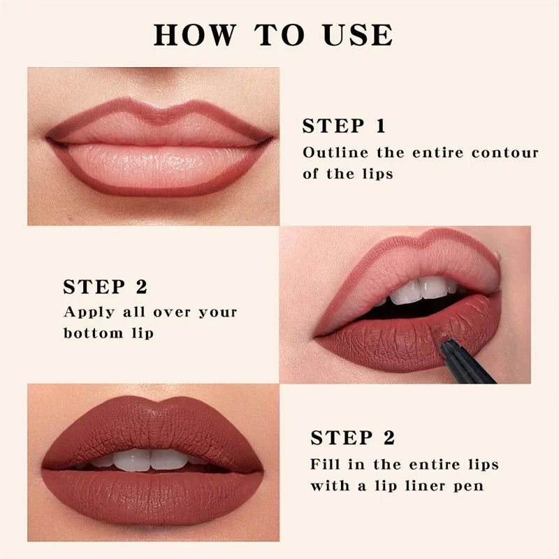 Liquid Lipliner Pencil Matte Soft Lip Liner Stick Long Lasting Lips Cosmetic Tools Quick Drying Smudge Proof Natural Lipstick