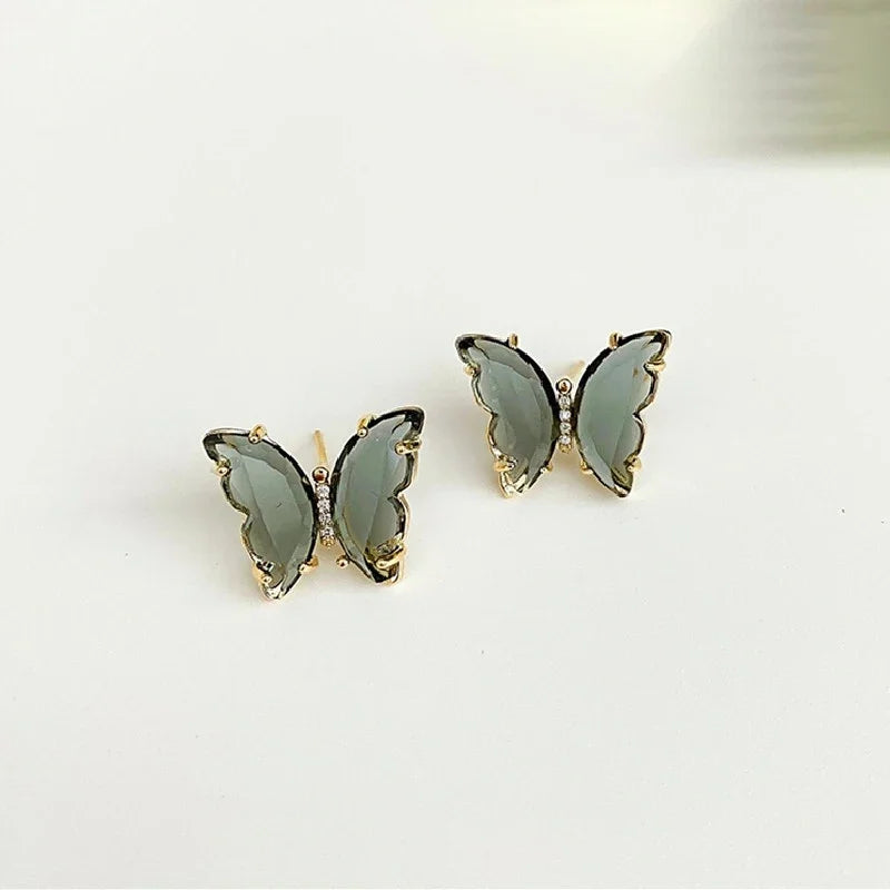 Korean New Fashion Purple Crystal Butterfly Earrings for Women Rhinestone Cute Girl Zircon Stud Earrings Jewelry Wholesale