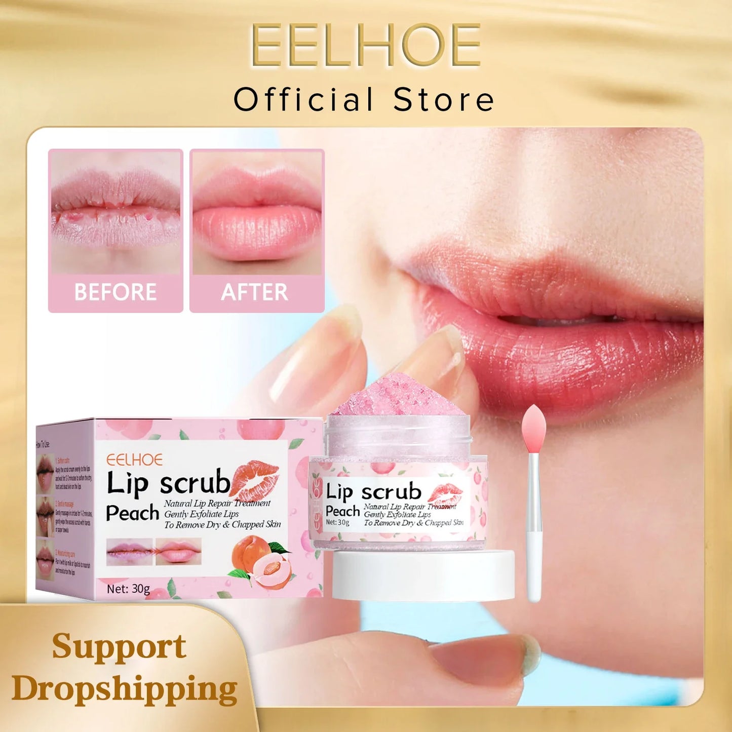EELHOE Peach Scrub Lips Plumper Exfoliator Anti-Aging Dead Skin Removal Dark Lips Removal Lip Care to Pink Moisturizing Hydrator