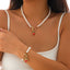 SHIXIN 2Pcs Christmas Tree Snowflake Pendant Necklace Bracelet Women Elegant Imitation Pearl Choker Bangle Christmas Jewelry Set