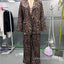 2025 New Leopard Print Two Piece Fashion Long Sleeve Lapel Collar Blazer Tops&Straight Pants Sets Women Slim Autumn Winter Suit