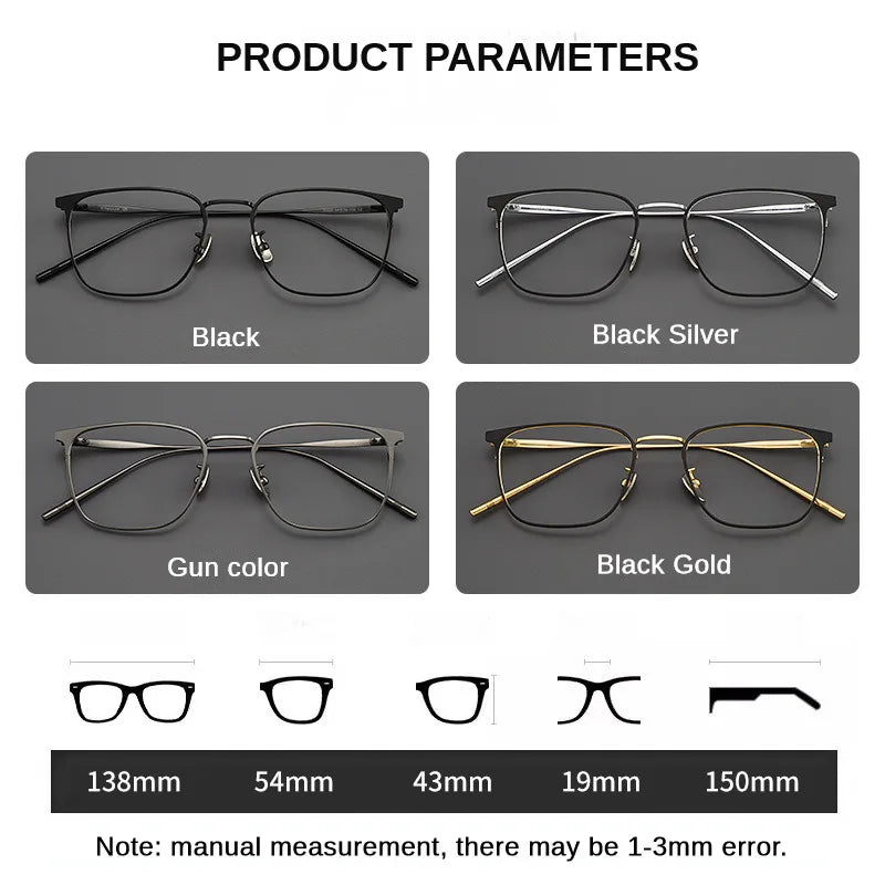 Pure Titanium Large Square Eyeglass Frame Men Business Retro Leisure Myopia Anti-blue Light Glasses Frame Male Spectacle Eyewear