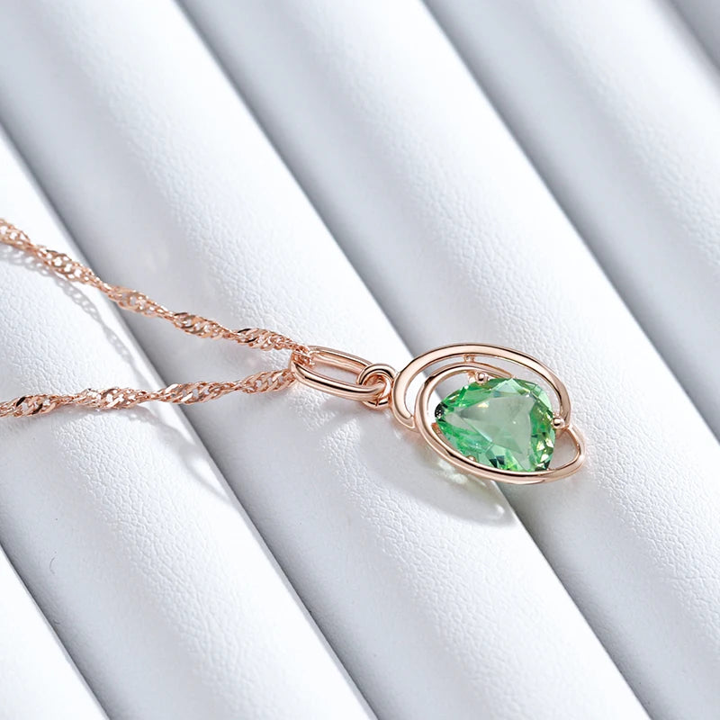 Wbmqda Geometric Light Green Stone Pendant And Necklace For Women 585 Rose Gold Color Trendy Neck Chain Jewelry