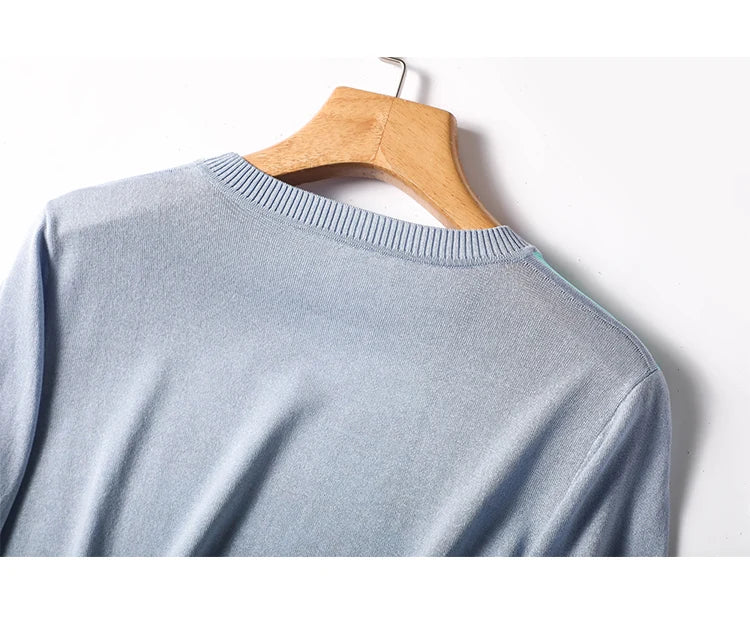 High Quality 2024 Fashion Women's Spring Summer Ice Silk Refreshing Knitwear Short Sleeve T-shirt Printed Panel Loose Pullover