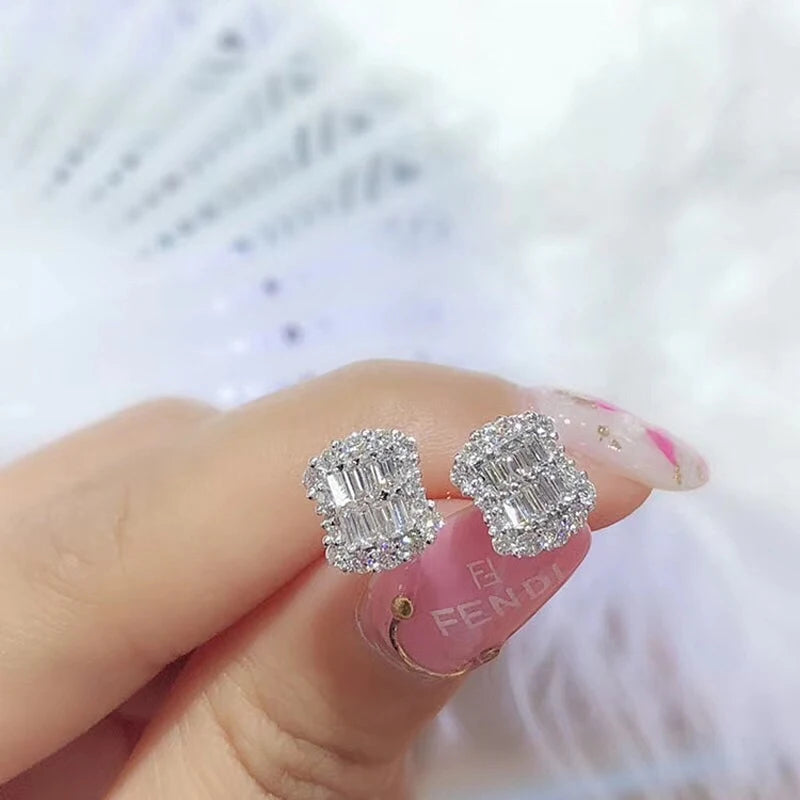 Fashion Wild Square White Zircon Crystal Earrings For Women Wedding Party Engagement Jewelry Gift Square Earring