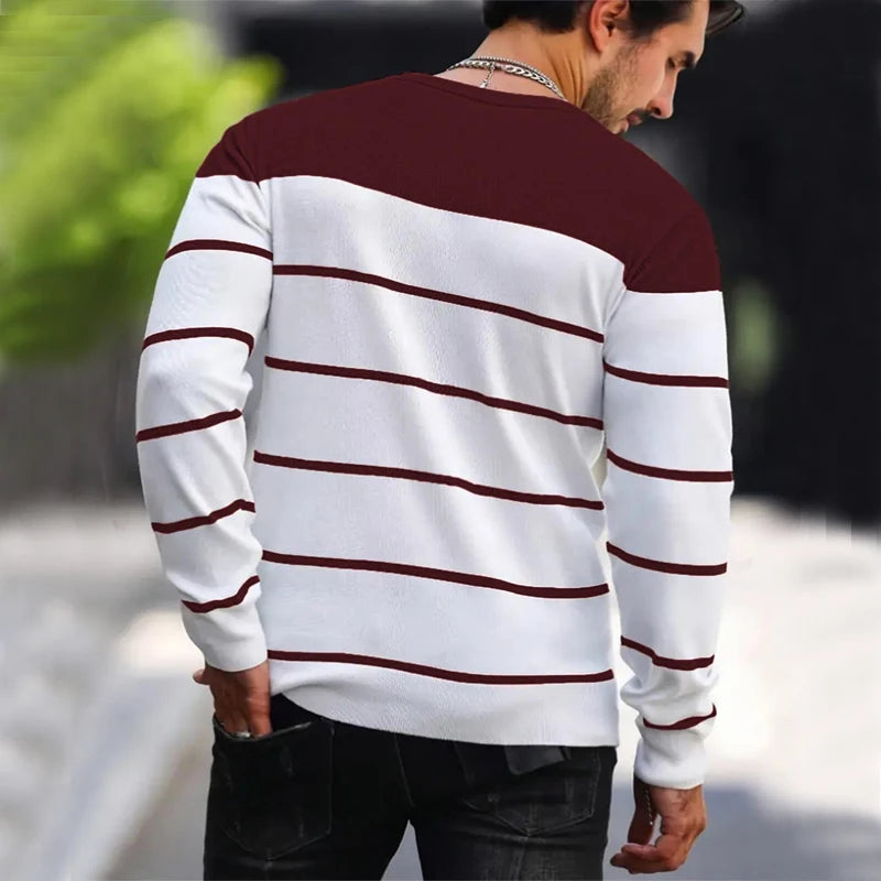 2024 New O-neck Cotton Pullover Men's Sweater Striped Casual Autumn and Winter High Quality Knitted Sweaters for Men