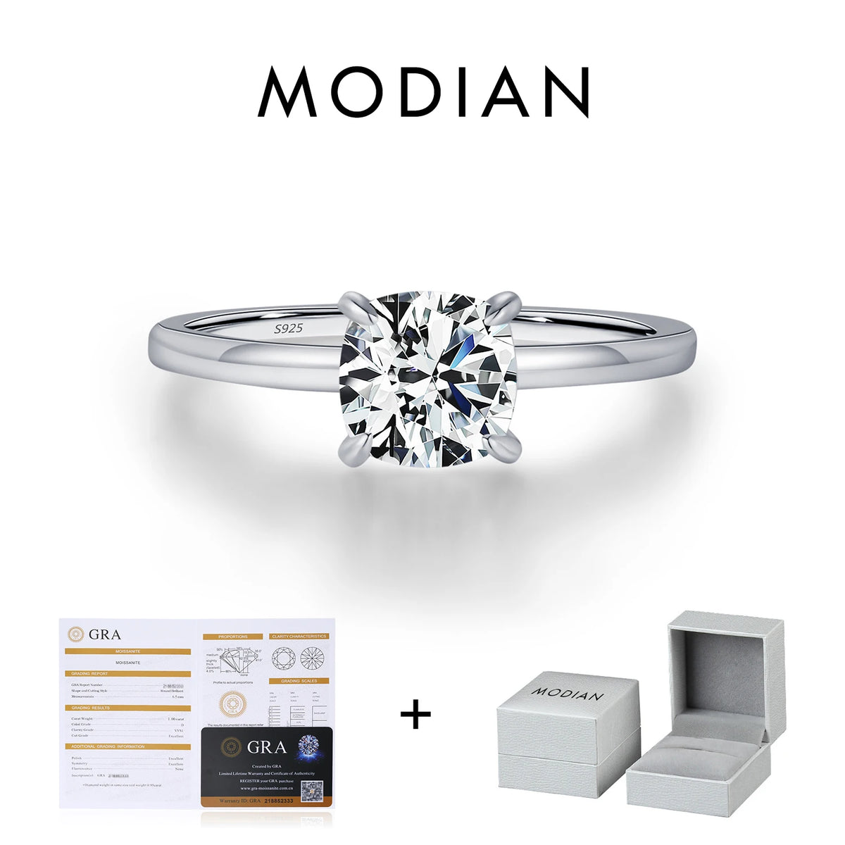 MODIAN 1CT Moissanite Ring Delicate Square Cushion Cut Lab Diamond Ring 925 Sterling Silver Wedding Statement Jewelry For Women