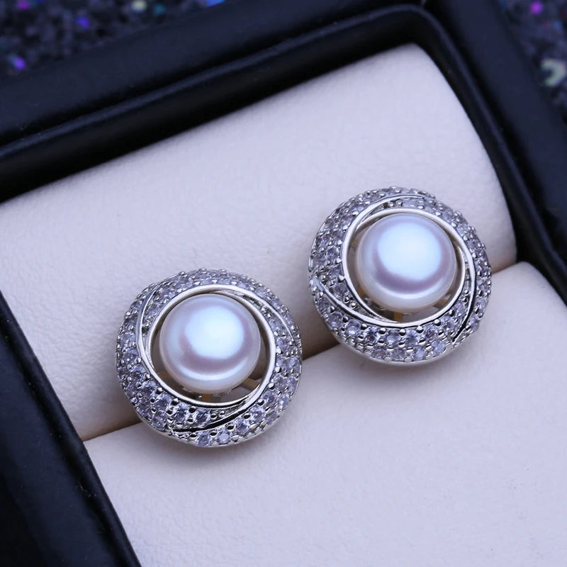 FENASY Natural Freshwater Pearl 925 Sterling Silver Stud Earrings Wedding Jewelry Gifts For Women Wholesale