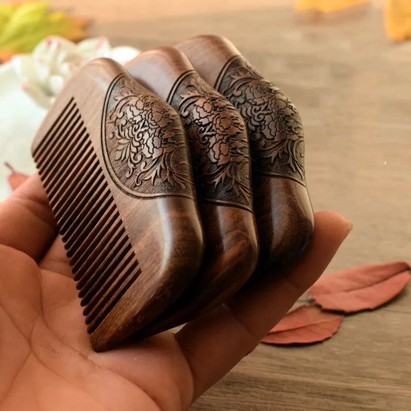 Pocket Wooden Comb Natural Black Gold Sandalwood Super Narrow Tooth Wood Combs No Static Lice Beard Comb Hair Styling