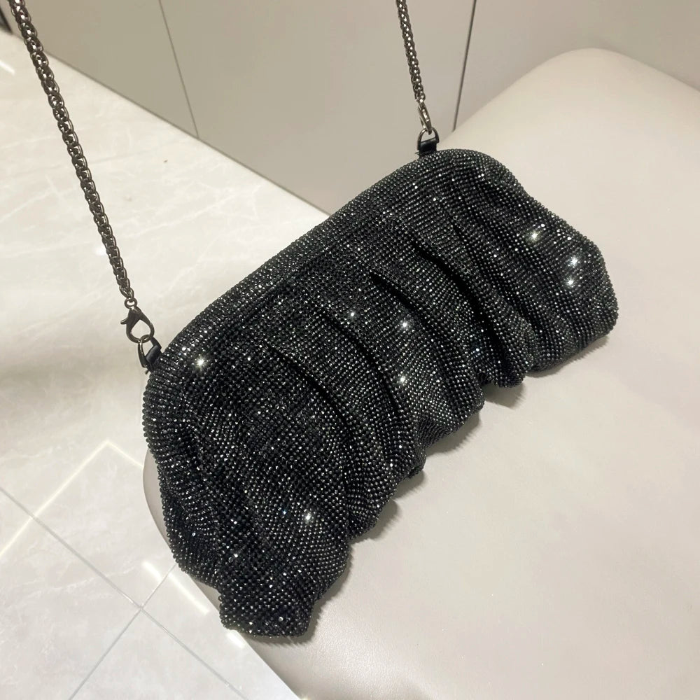 Shiny Handle Rhinestones Handmade Evening Clutch Bags New Folds Purses And Handbags Luxury Designer Wedding Party High Quality