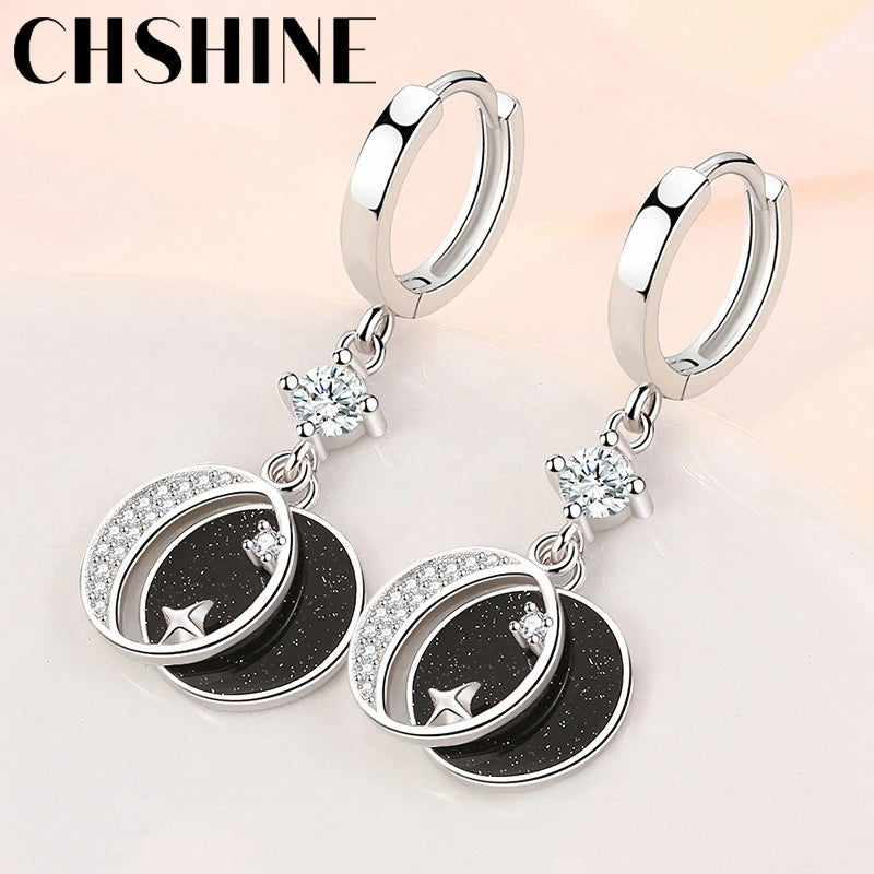 CHSHINE 925 Sterling Silver Starry Sky Moon Star Earrings For Women Wedding Banquet Party Fashion Jewelry