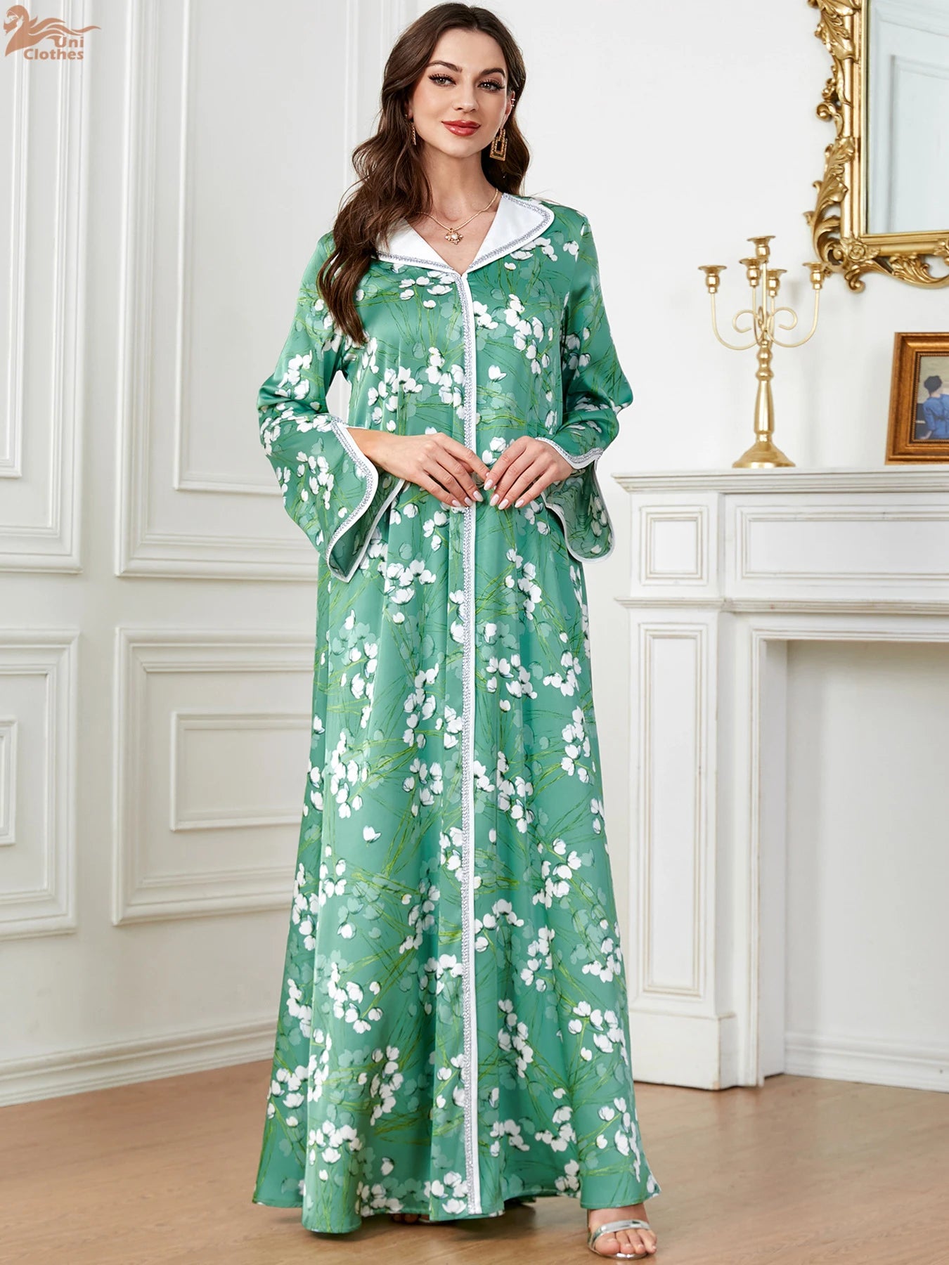 Ramadan Eid Muslim Abaya for Women Party Dresses Flower Print Vestidos Morocco Kaftan Dubai Islam Abayas Jalabiya Long Robe 2024