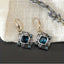 Engraved rhombus blue synthetic gemstone decorative pendant earrings retro elegant style jewelry exquisite women's earrings