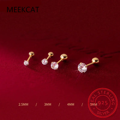 100% S925 Sterling Silver Plate Pt950 Six-Claw D Color 3mm 4mm 5mm 6.5mm Full Moissanite Screws Earrings For Women