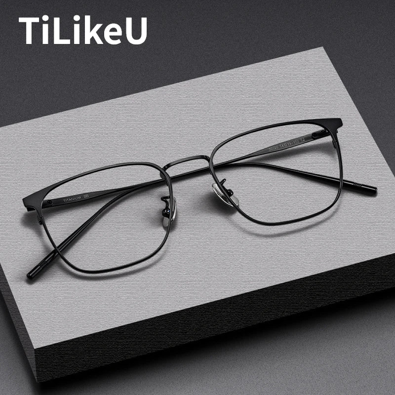 Pure Titanium Large Square Eyeglass Frame Men Business Retro Leisure Myopia Anti-blue Light Glasses Frame Male Spectacle Eyewear