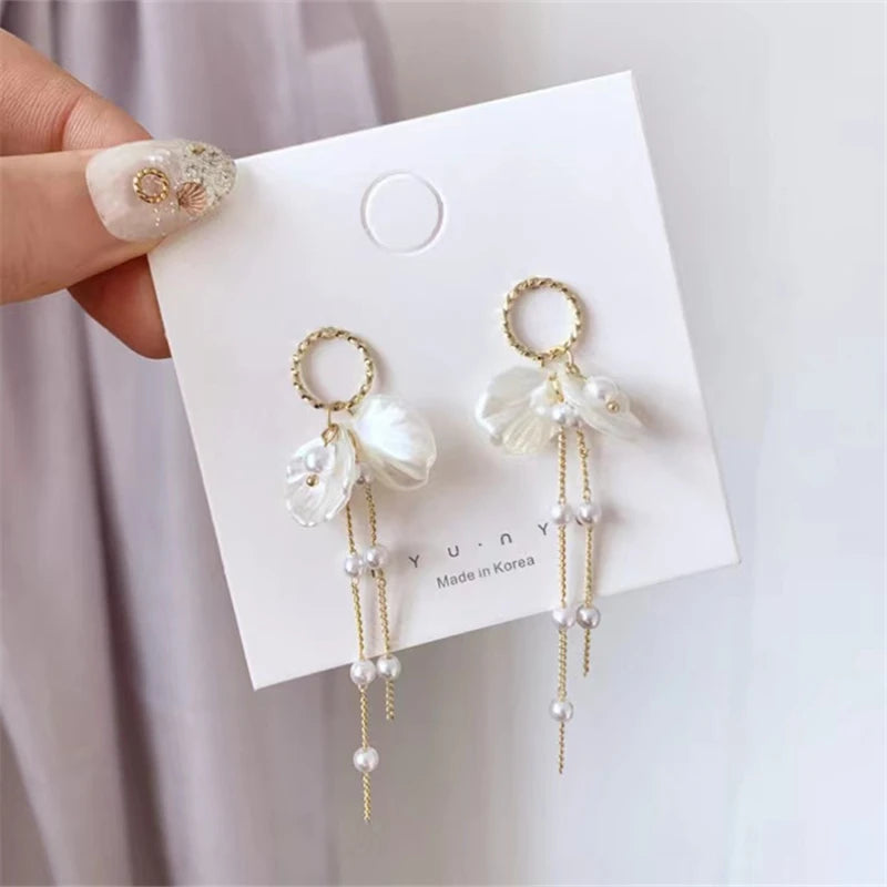 Korean Exquisite Heart Flower Drop Earrings For Women Girl Dangle Earring Girl Temperament Trendy Jewelry Valentine's Day Gifts