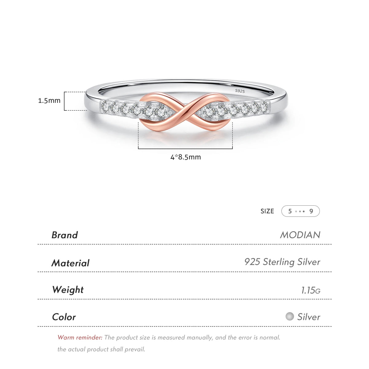 MODIAN Solid 925 Sterling Silver Infinite Love Simple Ring Romantic Rose Gold Color Wedding Ring For Women Fine Jewelry Gift