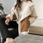 Commuter Wind Casual Loose Lamb Wool Biker Jacket, Autumn and Winter New Suede Lapel Patchwork Zipper Thickening Jacket Women