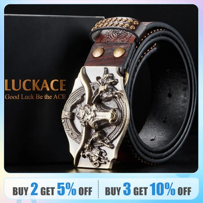 LUCKACE Vintage Design Mens Western Cowboy Belt Handmade Stylish Embossed Belt Good Gift for Husband Father Boyfriend Brothers