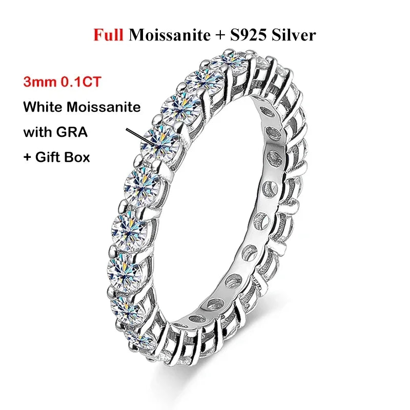 EWYA GRA Certified Full 3/4/5mm D Color Black Moissanite Ring Full Eternity Diamond Band For Women Men S925 Silver Wedding Rings