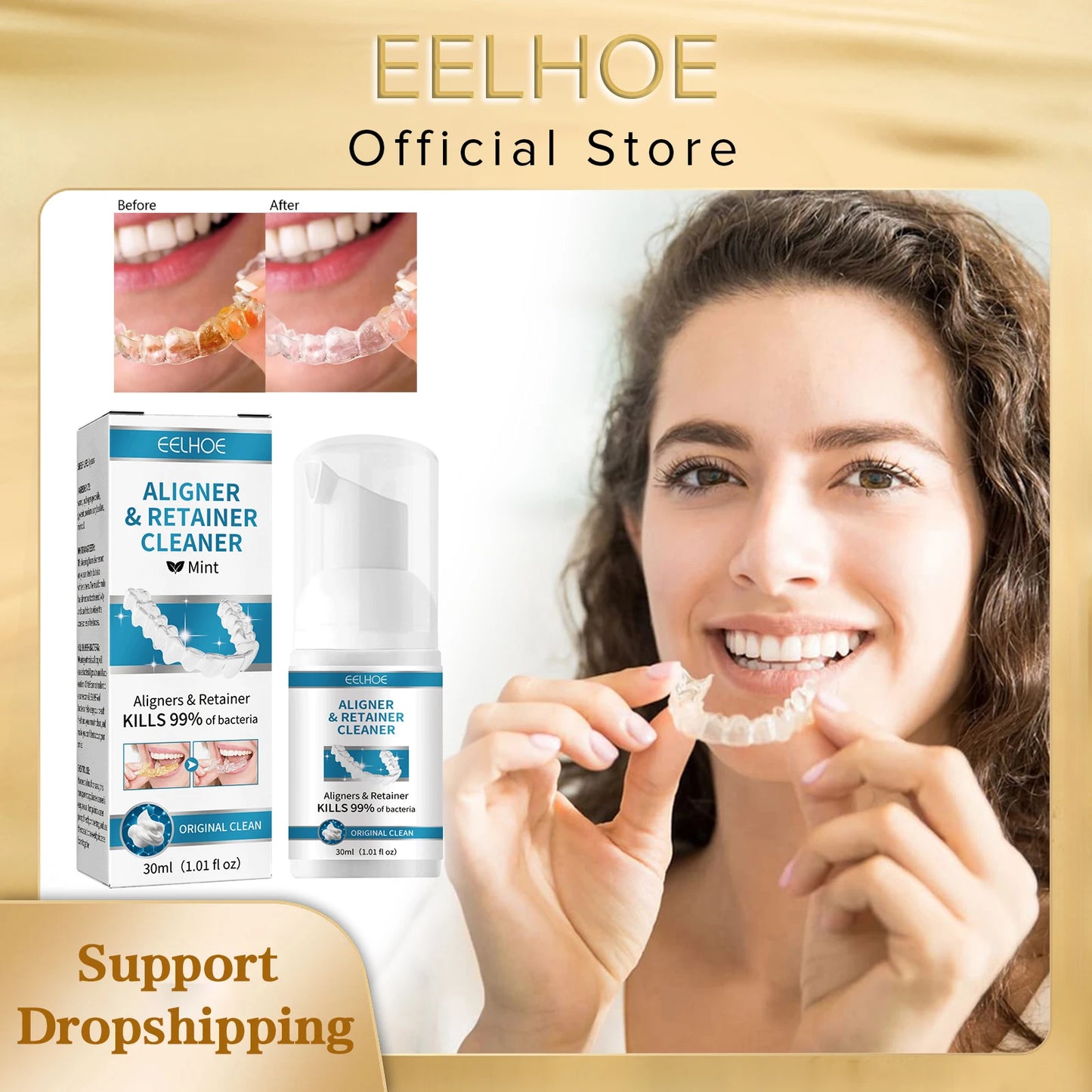 EELHOE Denture Toothpaste Retainer Cleaner Remove Stains Bad Odor False Teeth Deep Cleaning Sterilizing Bleaching Mousse Cleaner