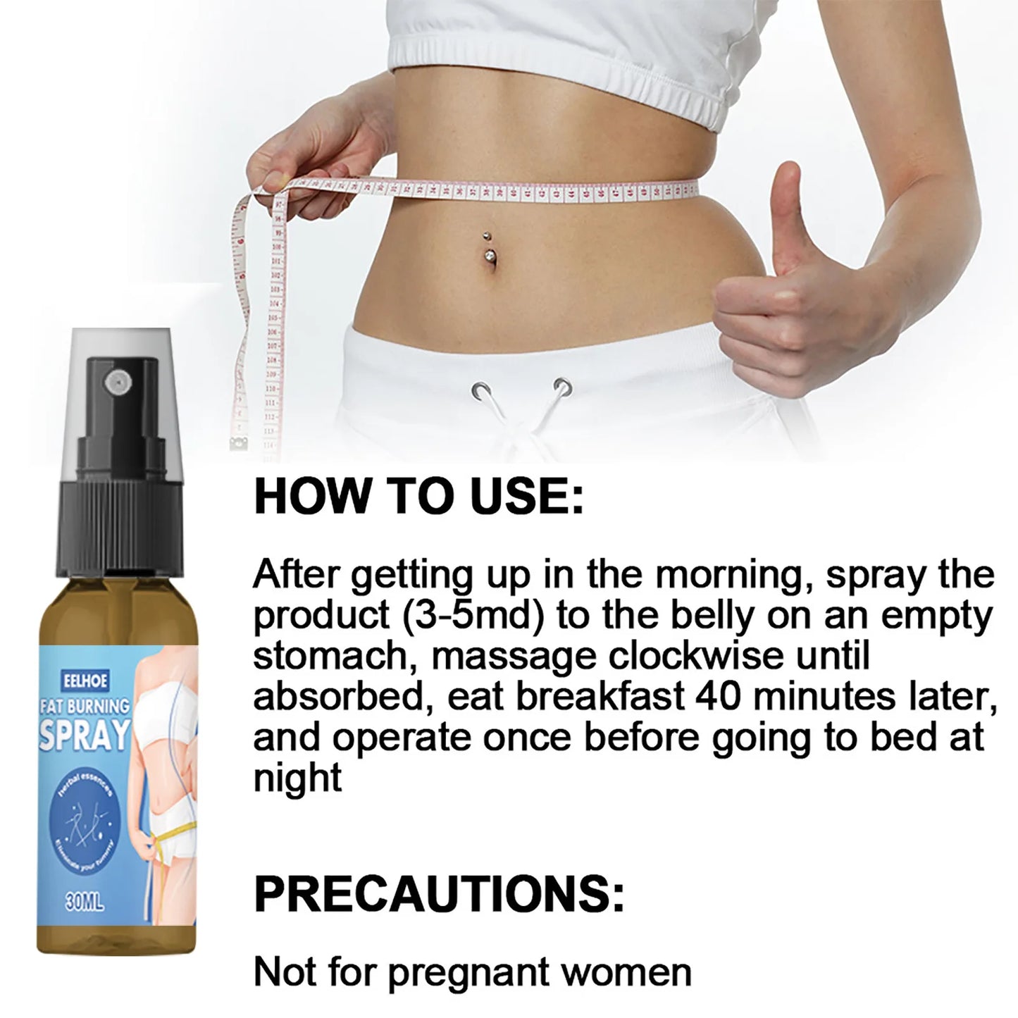Eelhoe Slimming Fat Burning Spray Thin Body Fat Thin Waist Slimming Shaping Spray Big Belly Fat Burning Spray Eliminate 30ml