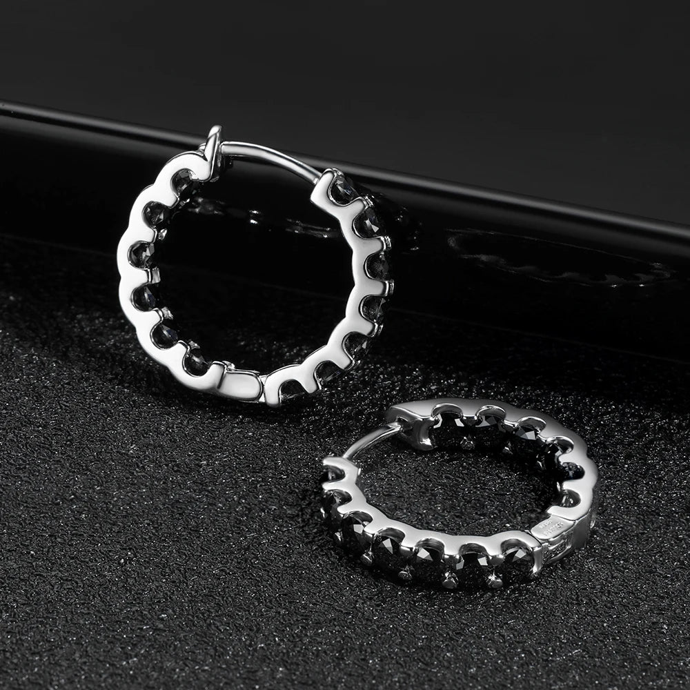 3mm D Color Black Full Moissanite Hoop Earrings for Women S925 Sterling Silver With GRA Diamond Earrings Party Fine Jewelry Gift