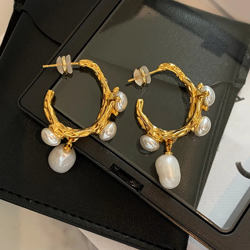 kshmir French Vintage Baroque Fresh Water Pearl Earrings for Women Fashion Elegant Metal Jewelry Gifts 2023 Hot Sale