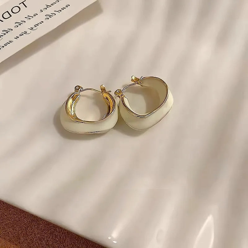 New Trendy Enamel Blue Color Metal Texture Small Hoop Earrings for Women Gold Plated Statement Ear Buckle Creative Jewelry Gifts