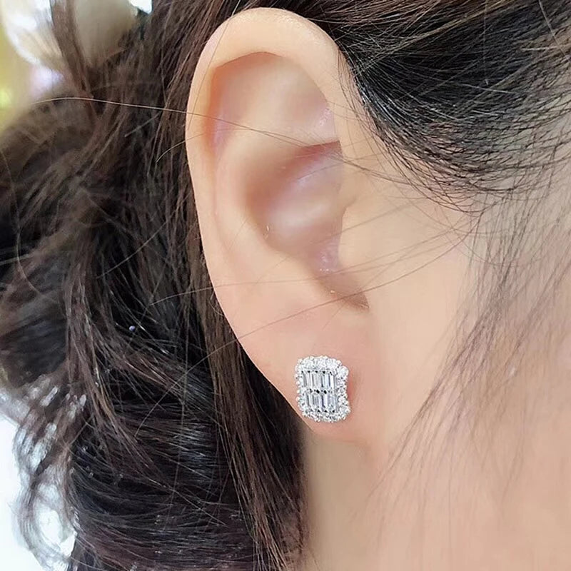 Fashion Wild Square White Zircon Crystal Earrings For Women Wedding Party Engagement Jewelry Gift Square Earring