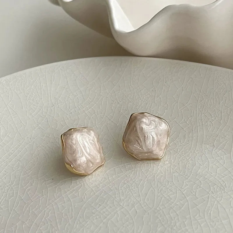 Irregular Square Glaze Stud Earrings for Women Girl French Ins Vintage 2024 Fashion Korean Wedding Romantic Jewelry Gifts