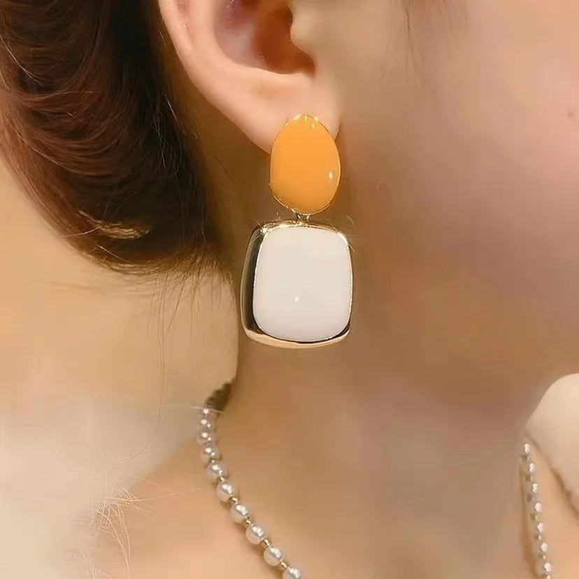 KADRUFI Women Orange-white Contrast Color Glaze Korean Fashion Earrings Brincos Temperament Square Piercing Drop Earring Jewlery