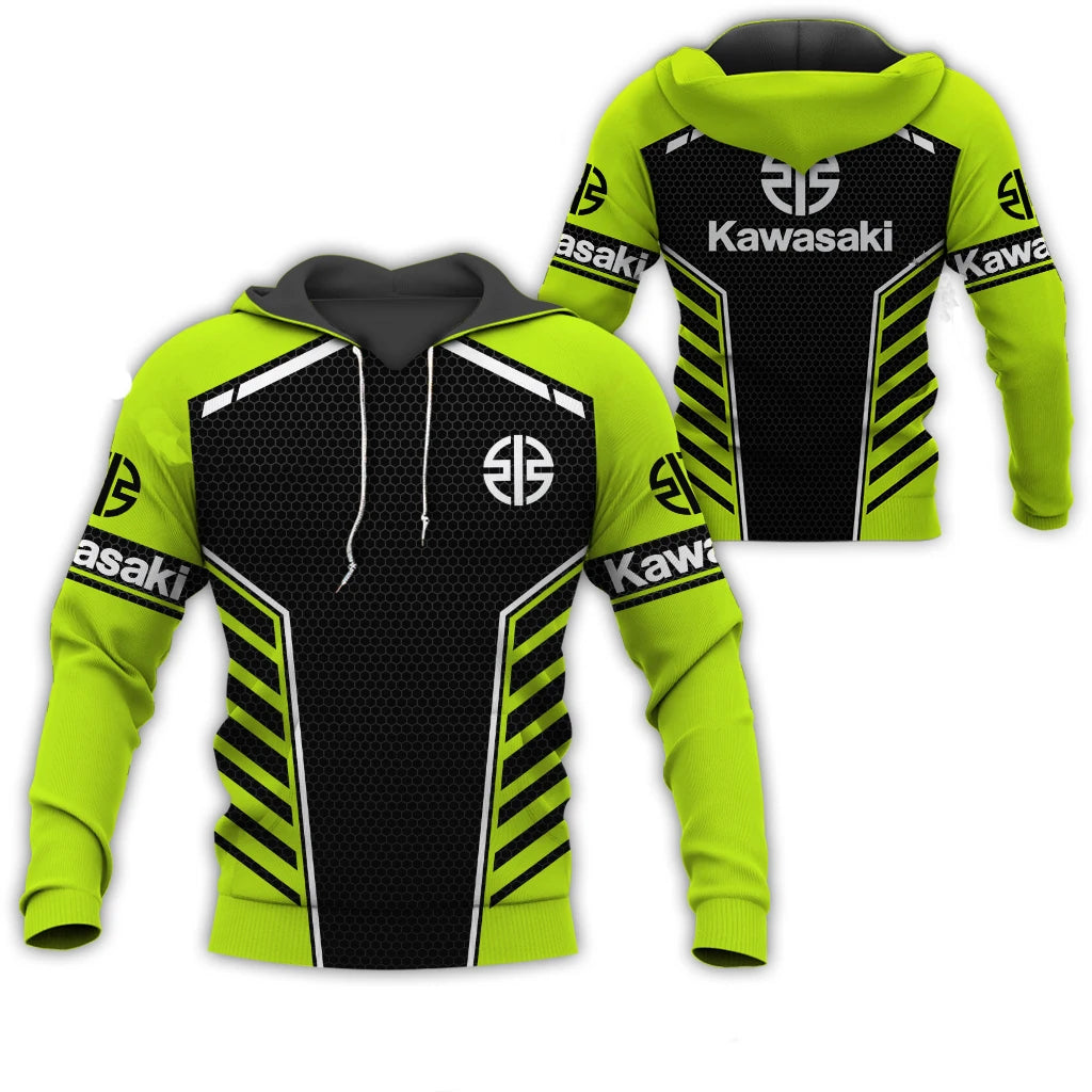 2024 New spring and autumn 3D print Kawasaki Ninja Motorcycle Riding Off-Road Pullover Extreme Sports Adventure Unisex Hoodie