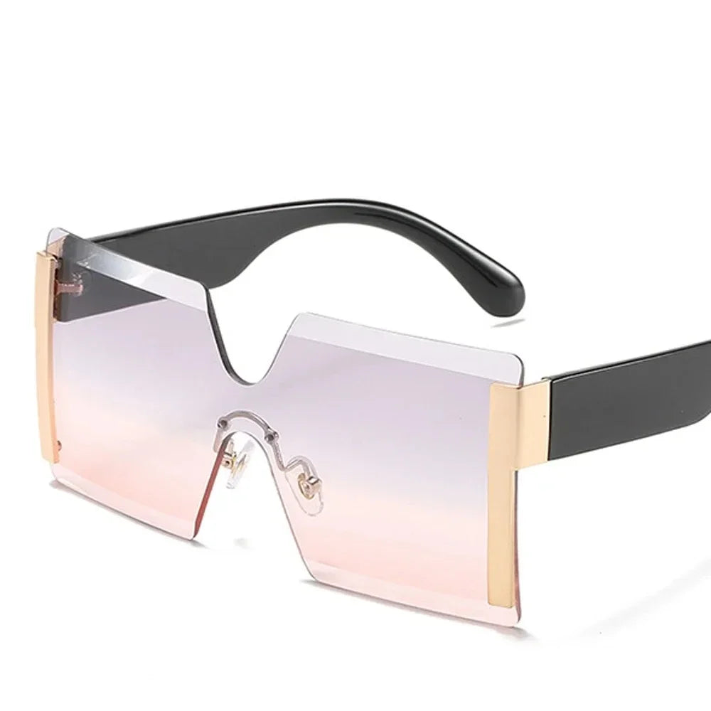 Fashion Oversized Square Rimless Sunglasses Women Brand Designer Flat Top Big Sun Glasses Female One Piece Travel Gafa de sol