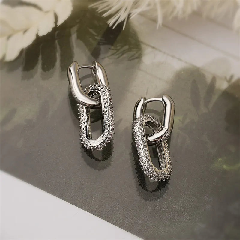 Square Earrings Gold Color Geometric Square Hoop Earrings for Women Huggie Punk Hip-Hop Metal Round Circle Jewelry Wholesale