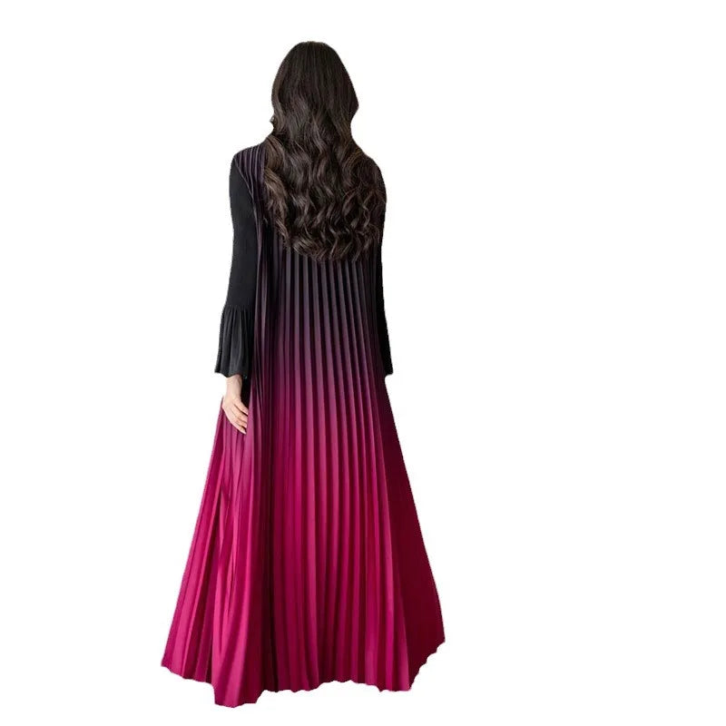 Wrinkled trench coat for women in summer and autumn 2024, new print gradient color flared sleeves, cardigan, long outerwear