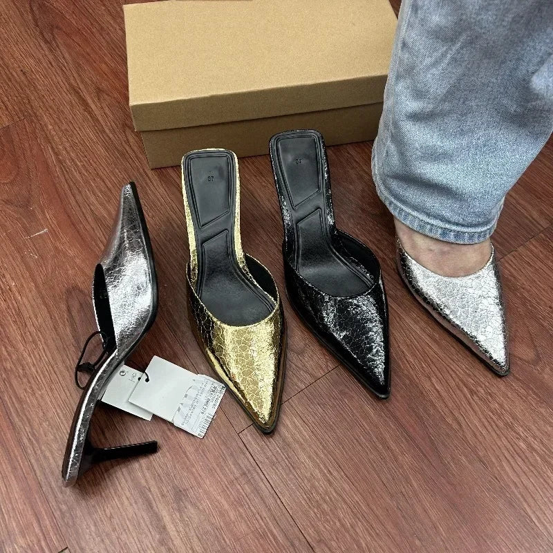High Heels Women Sandals Sexy Pointed Toe Ladies Stilettos Footwear 2025 Summer Party Fashion Female Mules Shoes Plus Size 42