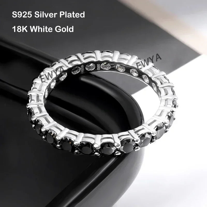 EWYA GRA Certified Full 3/4/5mm D Color Black Moissanite Ring Full Eternity Diamond Band For Women Men S925 Silver Wedding Rings