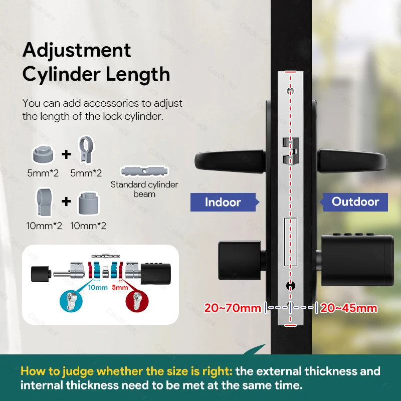 V1 Pro+ Version Adjustable TUYA or TTLock APP Fingerprint Password Digital RFID Card Cylinder Smart Door Lock for Home Hotel
