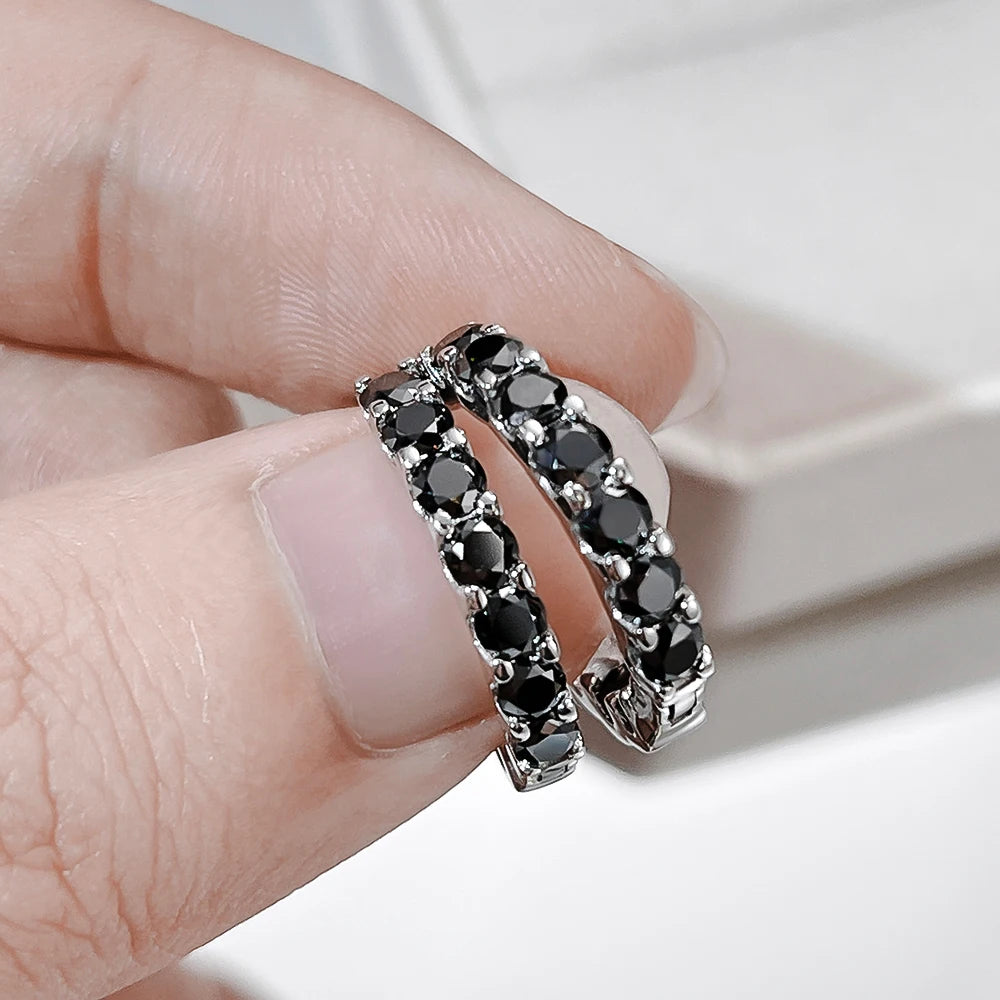 3mm D Color Black Full Moissanite Hoop Earrings for Women S925 Sterling Silver With GRA Diamond Earrings Party Fine Jewelry Gift