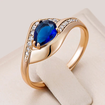 Kinel Hot Sparkling Blue Natural Zircon Ring For Women Luxury 585 Rose Gold Color Vintage Wedding Party Daily Fine Jewelry