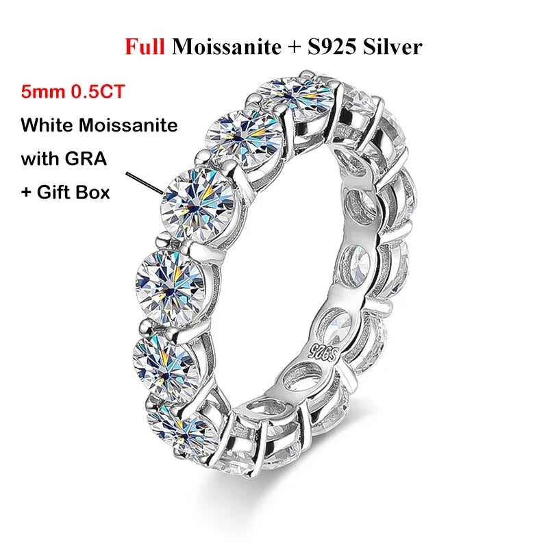 EWYA GRA Certified Full 3/4/5mm D Color Black Moissanite Ring Full Eternity Diamond Band For Women Men S925 Silver Wedding Rings