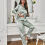 Solid Pajama Set Long Sleeve Button Up Lapel Top & Pants Pj Set Women's Sleepwear & Loungewear