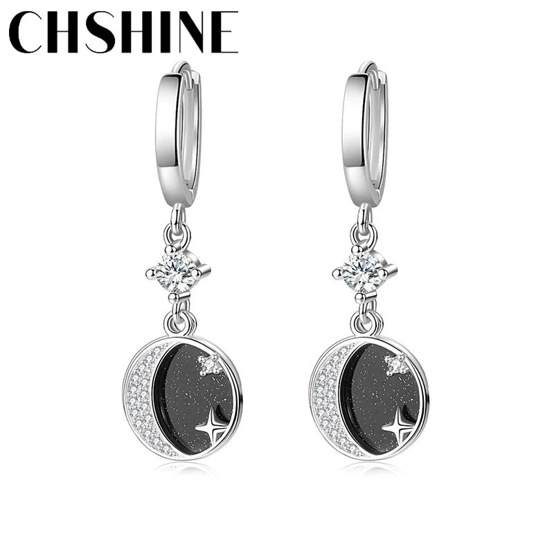 CHSHINE 925 Sterling Silver Starry Sky Moon Star Earrings For Women Wedding Banquet Party Fashion Jewelry